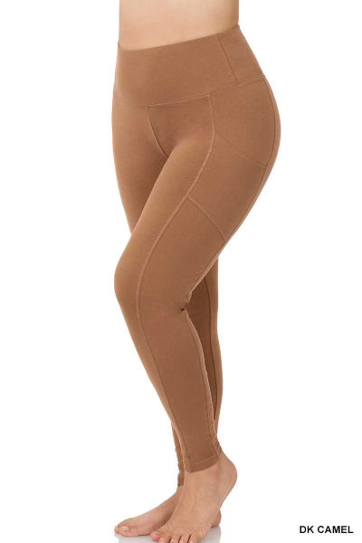 LEG-Y {Gym Code} Dk Camel Cotton Pocket Leggings PLUS SIZE 1X 2X 3X