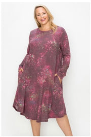 42 PLS-U {Happy Hopes} SALE!!!  Plum Tie Dye Dress W/Pockets EXTENDED PLUS SIZE 3X 4X 5X