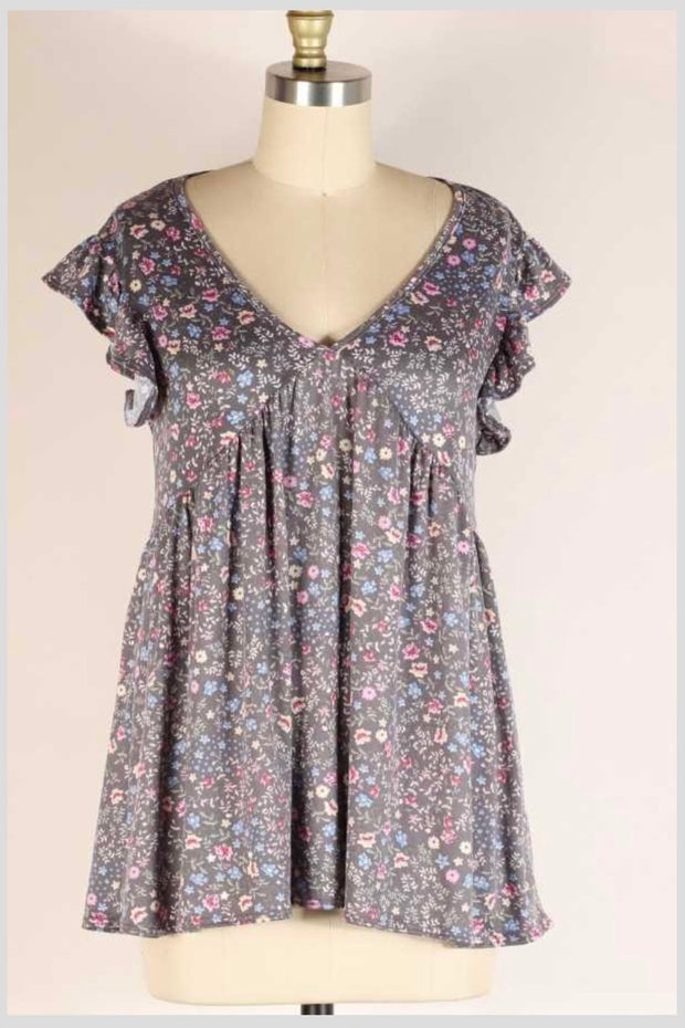 91 OR 87 PSS-F {The Next Chapter} Grey Floral V-Neck Dress PLUS SIZE 1X 2X 3X  SALE!!!