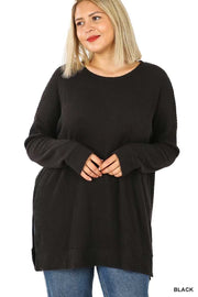 92 SLS-Q {Speak Truth} Black Waffle Knit Tunic PLUS SIZE 1X 2X 3X SALE!!