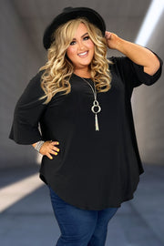 13 SQ-A {Living In Comfort} BLACK Round Neck Tunic CURVY BRAND!!!  EXTENDED PLUS SIZE XL 2X 3X 4X 5X 6X