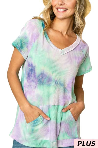 15 PSS-G {Just Like Sherbert} Mint Tie Dye Waffle Knit Top PLUS SIZE 1X 2X 3X