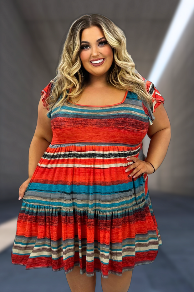 88 PSS-Z {Here I Go Again} Orange/Multi Striped Tiered Dress PLUS SIZE 1X 2X 3X SALE!!!!