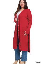 26 OT-Q {Close To You} Dk. Red Ribbed Button Up Duster PLUS SIZE 1X 2X 3X