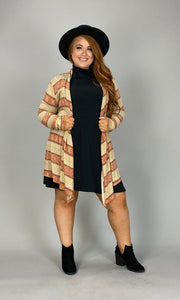 56 OR 34-OT-X {Chain Of Events} Taupe/Rust Cardigan Plus Size 1X 2X 3X