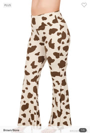 BT-S {One Time Deal} Bone Cow Print Yoga Flare Pants PLUS SIZE 1X 2X 3X