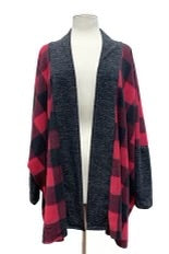 56 OT-D {Upbeat Days} Red Large Check Print Cardigan EXTENDED PLUS SIZE 1X 2X 3X 4X 5X
