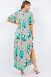 LD-V {Radiate Love} Taupe/Mint Floral Maxi Dress PLUS SIZE 1X 2X 3X