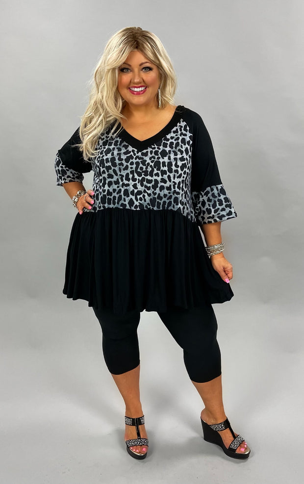 31 OR 36 CP-B {Curvy Instinct} Black/Gray Animal Print Top CURVY BRAND!! EXTENDED PLUS SIZE 3X 4X 5X 6X