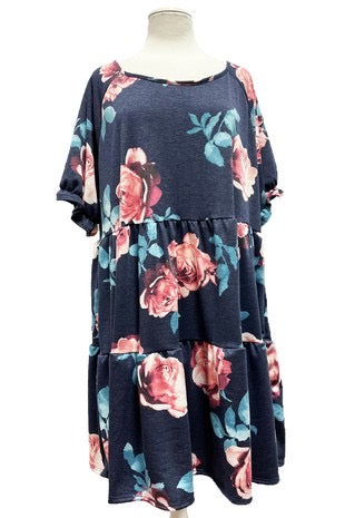 36 PSS-E {Putting On The Ritz} Navy Floral Tiered Dress EXTENDED PLUS SIZE 3X 4X 5X