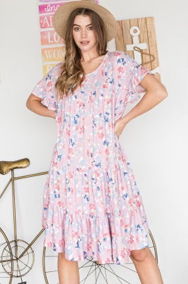 76 PSS-D {Floral Fields} PINK Floral Tiered***SALE*** Dress PLUS SIZE 1X 2X 3X