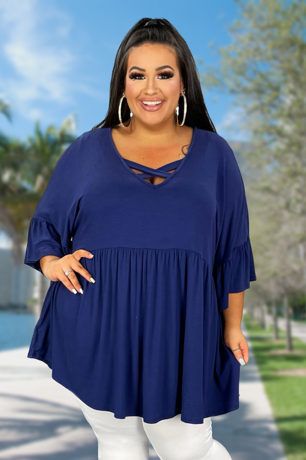 28 SSS-C {Express Your Style} Navy Criss-Cross Babydoll Tunic CURVY BRAND!!!  EXTENDED PLUS SIZE 1X 2X 3X 4X 5X 6X (Runs Larger!!!)