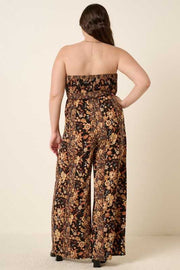 46 LD-Z {Luxe Standard} Brown Floral Smocked Romper PLUS SIZE XL 1X 2X