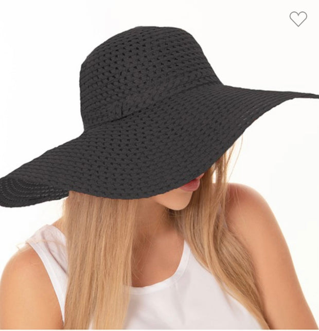 HATS   {Picnic Please} Black Wide Brim Floppy Straw Hat