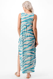 LD-D {All Over Again} Aqua Printed Sleeveless***SALE*** Long Dress PLUS SIZE 1X 2X 3X