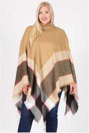 35 OT-K {Warm Thoughts} Beige Plaid Print Poncho PLUS SIZE 3X