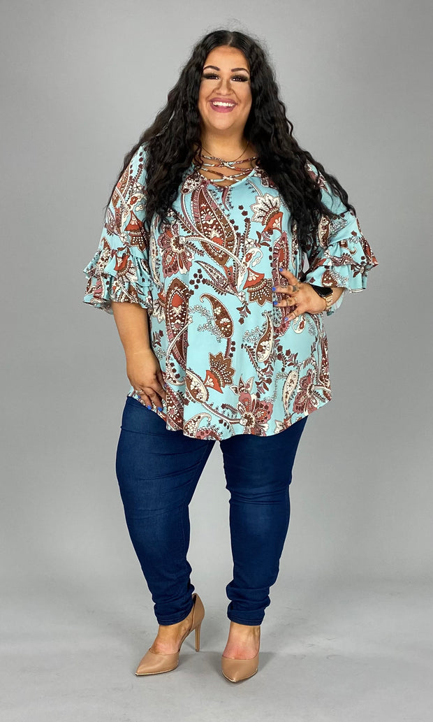 22 PQ-M {See For Yourself} Mint Paisley Caged Neck Tunic CURVY BRAND!!! EXTENDED PLUS SIZE 4X 5X 6X