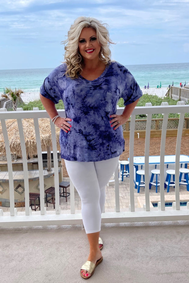 95 PSS-H {Come For It} Navy Tie Dye Top w/Pocket PLUS SIZE 1X 2X 3X