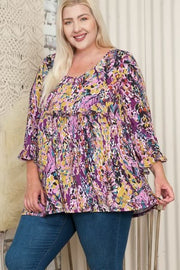 62 PQ-J {Strong And Beautiful} Purple Floral Babydoll Top EXTENDED PLUS SIZE 3X 4X 5X