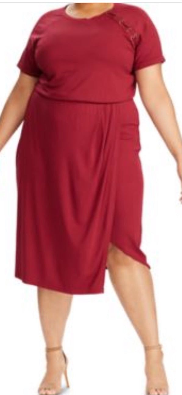 LD-A M-109  {Ralph Lauren} Burgundy Dress Retail €135.00 PLUS SIZE 1X