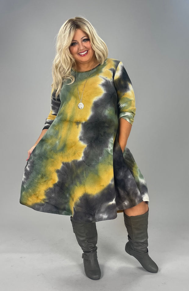 40 PLS-B {Hiding No More} Olive Waffle Knit Tie Dye Dress EXTENDED PLUS SIZE 3X 4X 5X