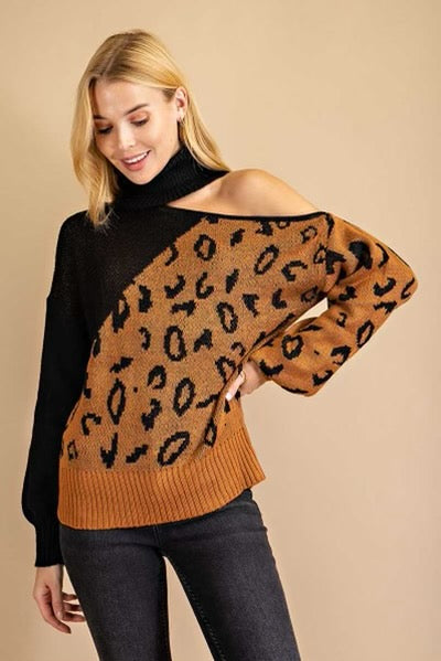 98 or 96  OS-W {Young & Free} Rust Animal Print Sweater PLUS SIZE 1X 2X 3X