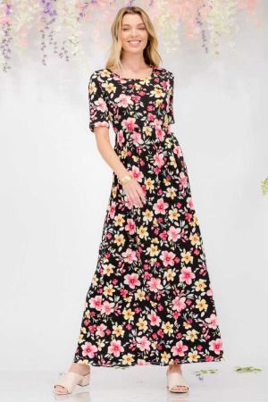 LD-V {Floating Garden} Black Floral Babydoll****SALE*** Maxi Dress PLUS SIZE 1X 2X 3X