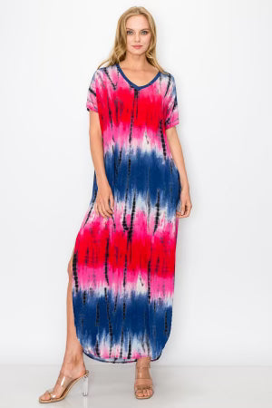 LD-G {Perfectly Simple} SALE!! Blue Bamboo Tie Dye Dress PLUS SIZE 1X 2X 3X