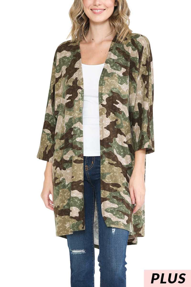 21 OT-X {Hide From Me} Olive Moss Camo Print Cardigan PLUS SIZE XL 2X 3X