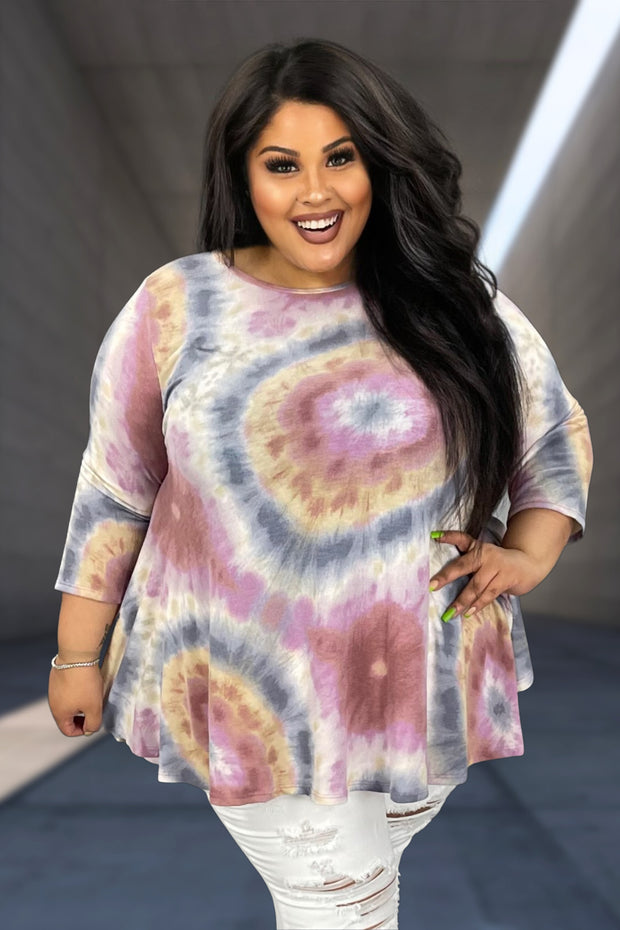 39 PQ-B {The Way I like It} Multi-Color Tie Dye Tunic EXTENDED PLUS SIZE 3X 4X 5X