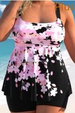 SWIM-D {Secret Is Safe} Pink/Black Print 2 Piece Swimsuit PLUS SIZE 1X 2X 3X