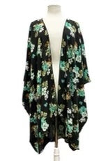62 OT-P {Making It Happen} Black/Mint Floral Kimono EXTENDED PLUS SIZE XL 2X 3X 4X 5X