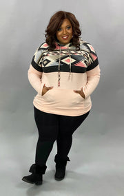 23 HD-E {Reaching For You}  Blush Aztec Hoodie PLUS SIZE XL 2X 3X