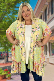 40 OT-G {Take Up My Time} Lemon Mulit-Print Kimono PLUS SIZE XL/1X  1X/2X