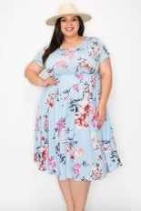 65 PSS {Fresh Floral Look} Blue Floral Babydoll Dress EXTENDED PLUS SIZE 1X 2X 3X 4X 5X