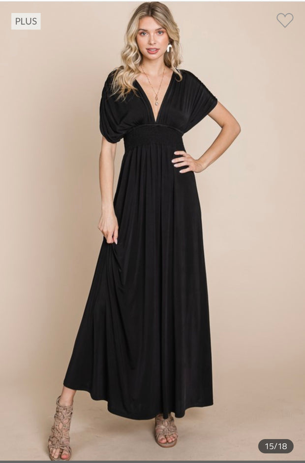 LD-Z & U {The Only Choice} Black Smocked Maxi Dress PLUS SIZE 1X 2X 3X