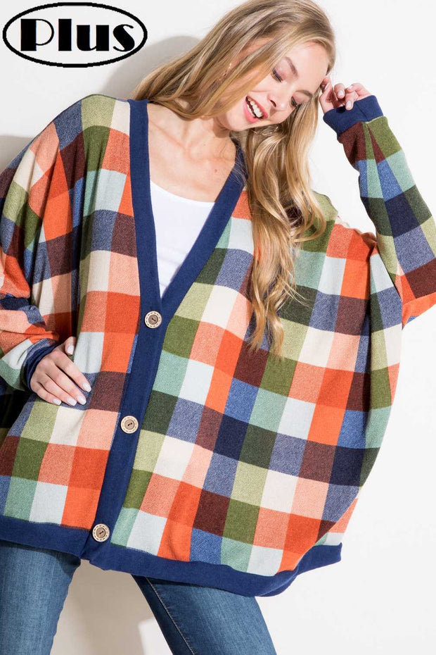 31 OT-D {Check My Vibes} Orange Checkered Cardigan PLUS SIZE 1X 2X 3X