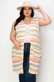 61 OT-A {Eye Candy} Multi-Color Stripe Print Vest w/Hood PLUS SIZE XL 2X 3X