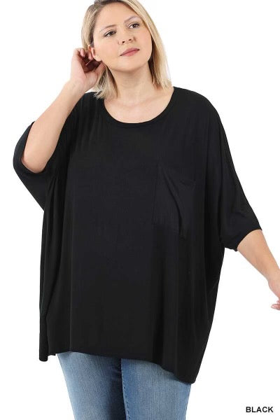 27 SSS-L {Basically Perfect} Black Pocket Top PLUS SIZE 1X 2X 3X