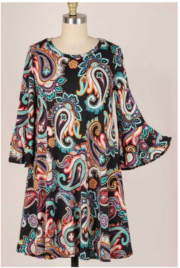 20 PQ-B {Have Hope} Black Paisley Bell Sleeve Tunic PLUS SIZE XL 2X 3X