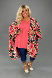 24 OT-B {Delight In The Divine}Navy Floral Kimono EXTENDED PLUS SIZE 3X 4X 5X
