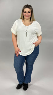 58  SSS-A {Hint of Ivory} ***SALE***Ivory V-Neck Top Short Cuffed Sleeve Top PLUS SIZE 1X 2X 3X