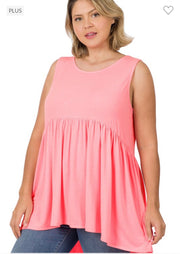 78 SV-A {Never Better} Bright Pink Sleeveless Babydoll Top PLUS SIZE 1X 2X 3X