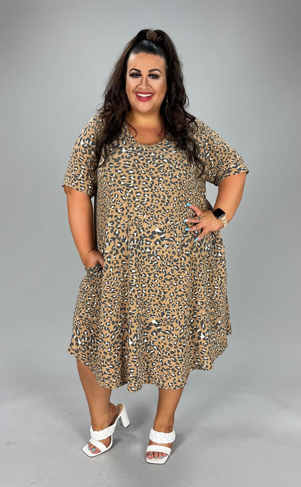 30 PSS-B {Acting Wild} Camel Colored Leopard Print Dress EXTENDED PLUS 3X 4X 5X