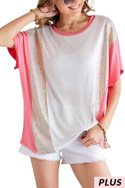 73 OR 33 CP-N {Time To Stand Out} Pink/Ivory/Silver Top PLUS SIZE XL 2X 3X