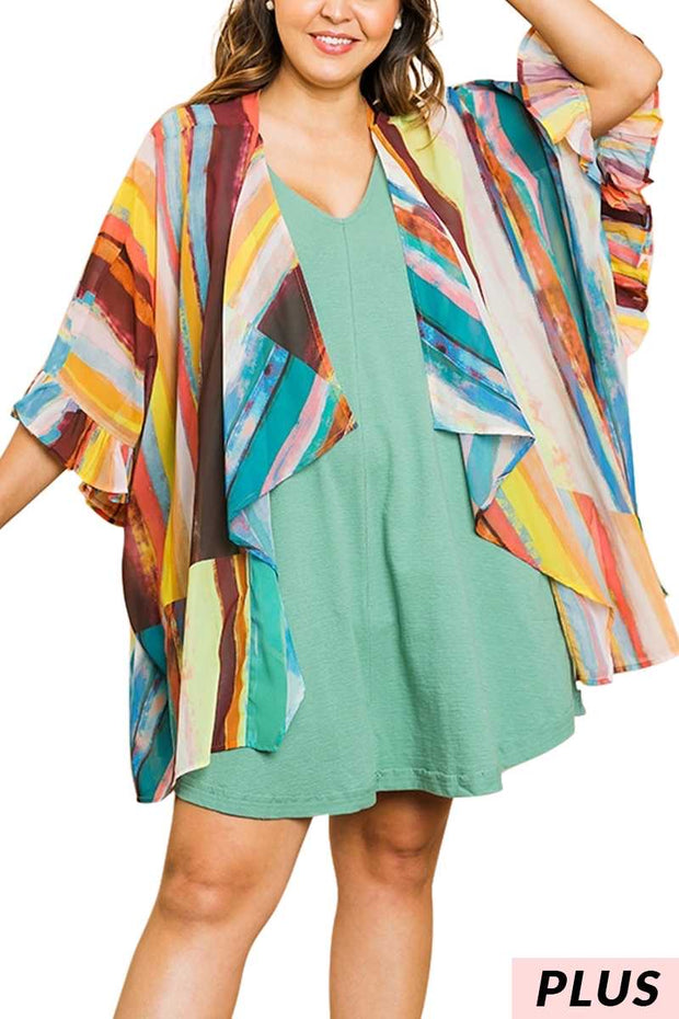 71 OT-B {Striped Fun} Sale UMGEE Multi-Color Kimono Plus Size XL 1XL 2XL