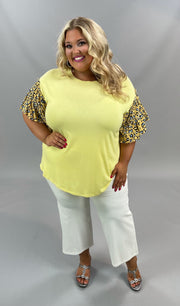 63 PSS-A {Lovely Leopard} SALE!  Yellow Top w Leopard Sleeves PLUS SIZE XL 2X 3X