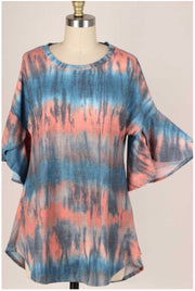 28 PQ-C {First Thing} Coral Blue Ruffle Sleeve SALE!! PLUS SIZE XL 2X 3X