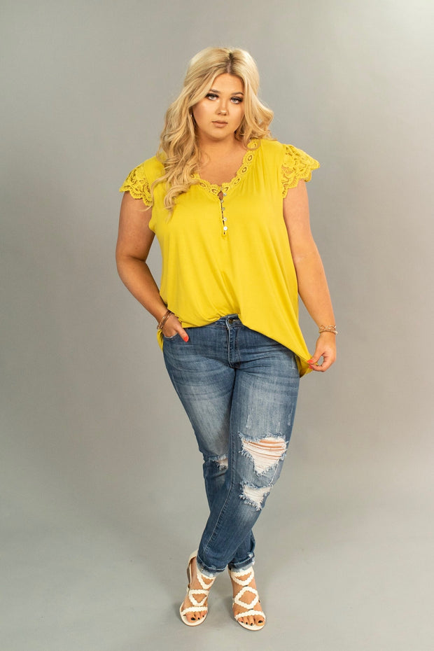 SSS-H {Simple Pleasures} ***FLASH SALE!! Mustard Top Crochet Lace Detail  SALE!!