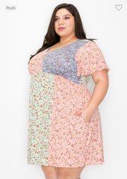 87 PSS-Z {More Love} Multi-Color Floral V-Neck Dress PLUS SIZE XL 2X 3X